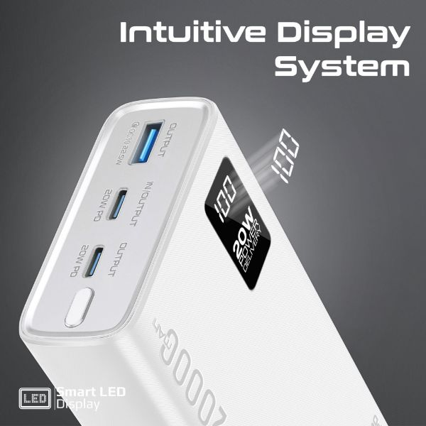 Picture of 20000mAh Super Slim Smart Charging Power Bank 20W Dual USB-C & 1x 22.5W USB-A QC 3.0