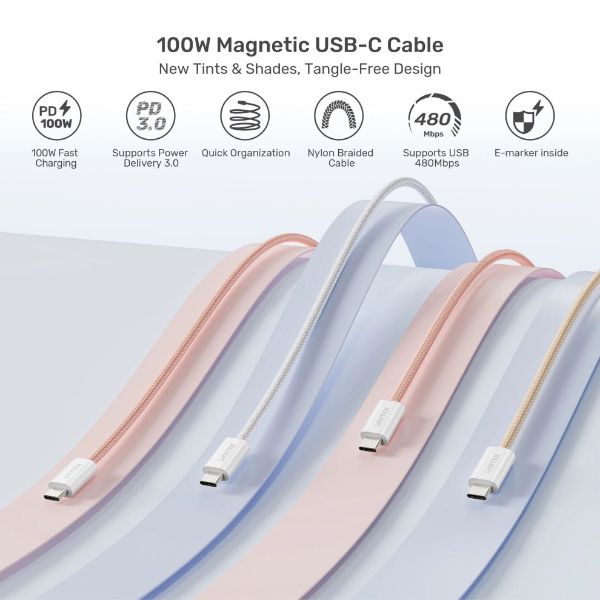 Picture of 1M USB-C to USB-C Magnetic Cable. Supports 100W PD Fast Charging. Tangle-free