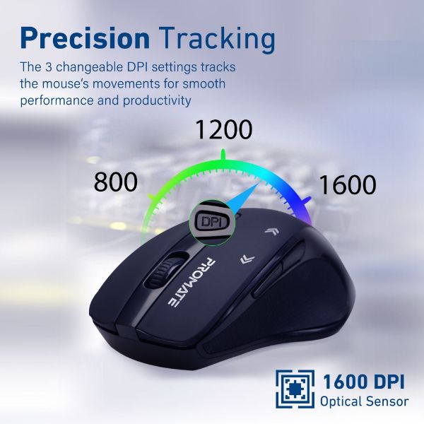 Picture of EZGrip Ergonomic Wireless Mouse w/ Quick Forward/Back Buttons. 800/1200/1600Dpi 10m