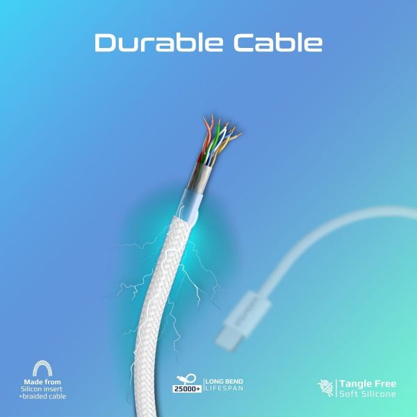 Picture of 1.2m USB-C to USB-C Cable w/ Fabric Braided Cable Supports 60W PD. White