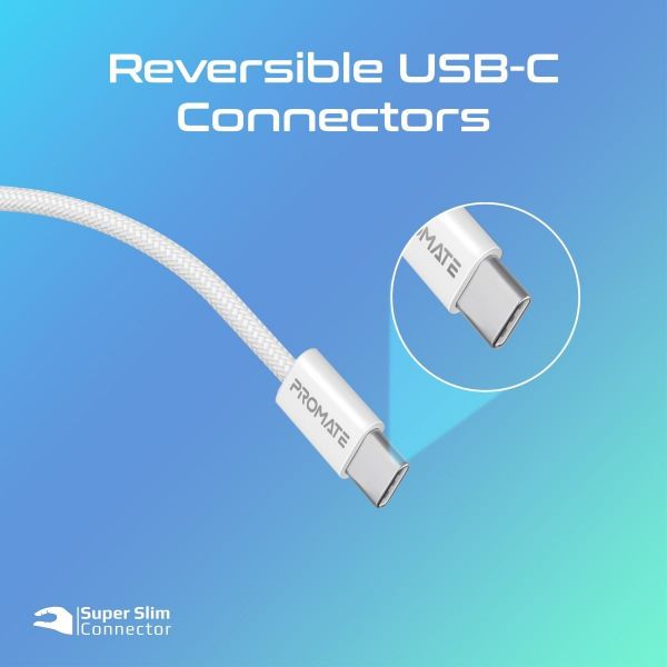 Picture of 1.2m USB-C to USB-C Cable w/ Fabric Braided Cable Supports 60W PD. White