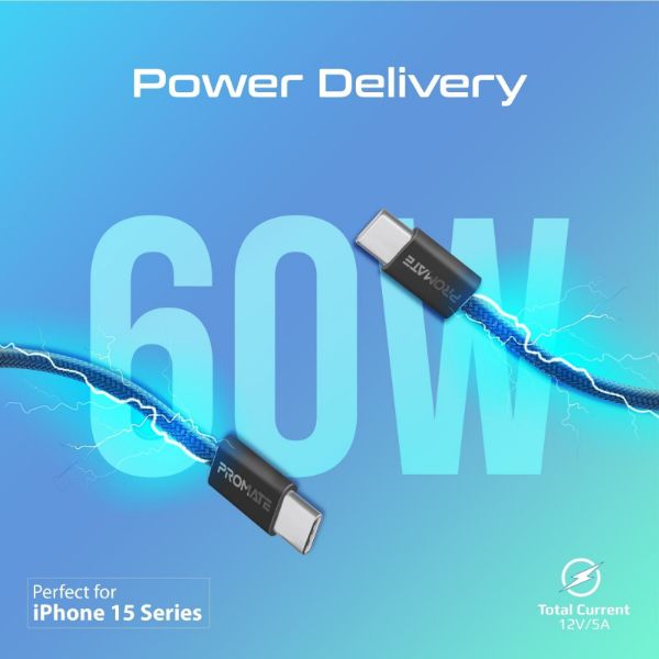 Picture of 2m USB-C to USB-C Cable w/ Fabric Braided Cable Supports 60W PD Black