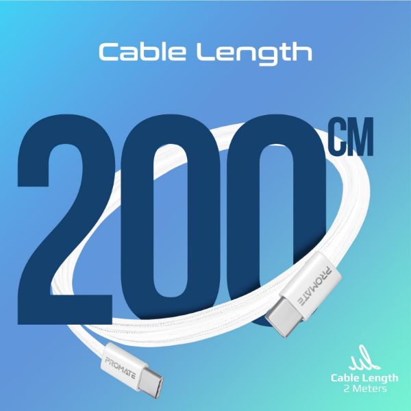 Picture of 2m USB-C to USB-C Cable w/ Fabric Braided Cable. Supports 60W PD. 25000+ Bend