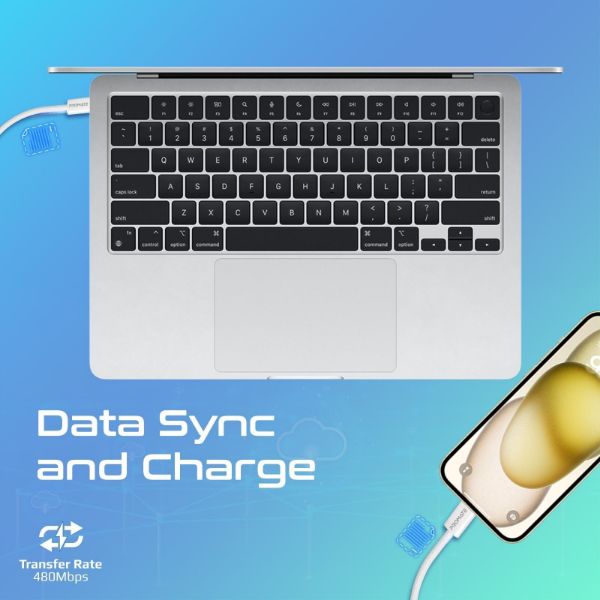 Picture of 2m USB-C to USB-C Cable w/ Fabric Braided Cable. Supports 60W PD. 25000+ Bend