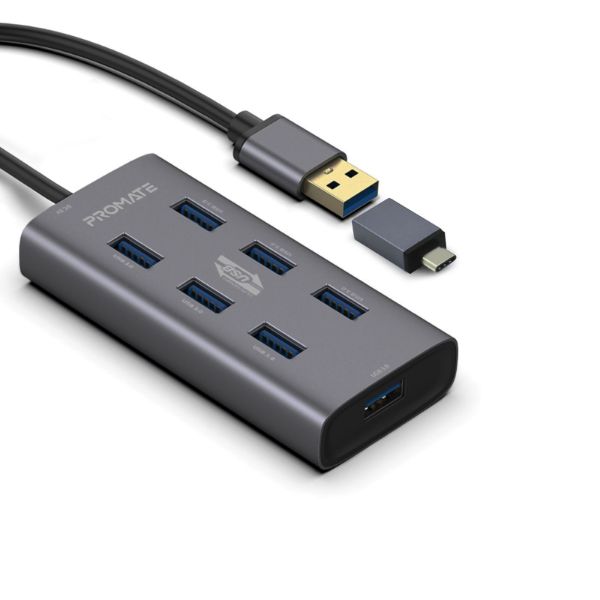 Picture of Powered USB Hub w/ 7x USB 3.0 Ports Plus Add USB-C Adaptor Aluminium Alloy