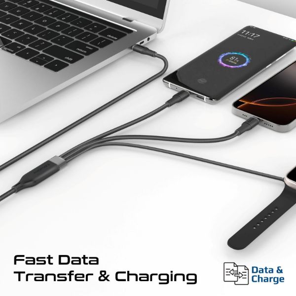 Picture of 1.4m 100W High-Speed Multi Device Charging Cable w/ Apple Watch Charger. 2x 100W PD USBC