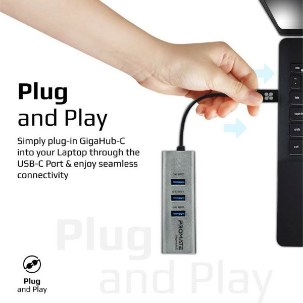 Picture of Multi-Port Hub w/ Ethernet Port & USB-C Connect 3x USB-A 3.0 Ports 1000Mbps
