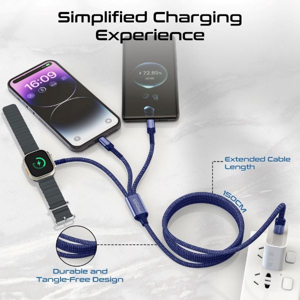 Picture of 1.5M 5in1 Multi-Connector Charging Cable w/ Both USB-C & Lightning Connectors