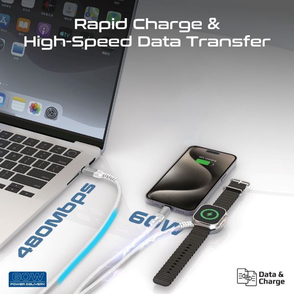 Picture of 1.5M 5in1 Multi-Connector Charging Cable w/ Both USB-C & Lightning Connectors