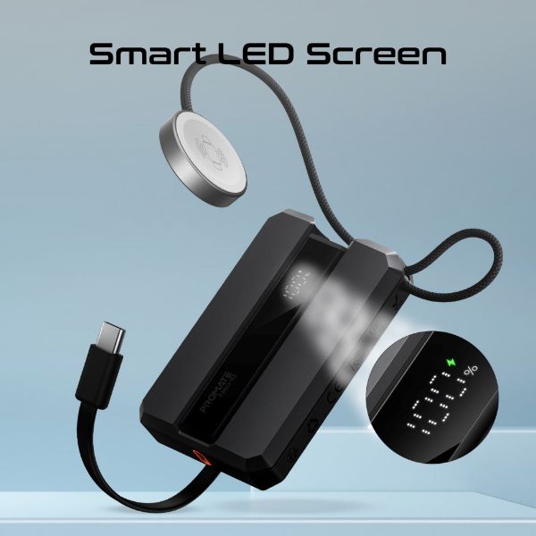 Picture of 10000mAh 30W PD Ultra-Fast Power Bank w/ Built-in USB-C Cable & Apple Watch Charger