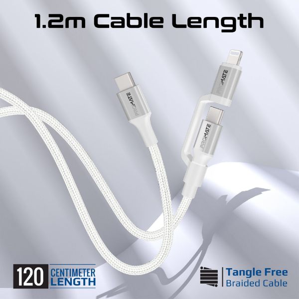 Picture of 1.2m 60w MFi Certified 2-in-1 USB-C Sync & Charge 1x USB-C & 1x Lightning