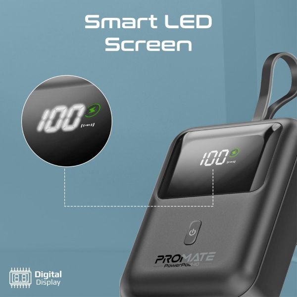 Picture of 10000mAh Ultra Compact 35W SuperSpeed Power Bank Built-in USB-C & Lightning Cables. 35W