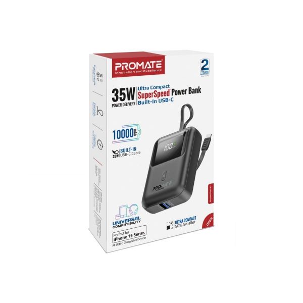 Picture of 10000mAh Ultra Compact 35W SuperSpeed Power Bank Built-in USB-C. 35W