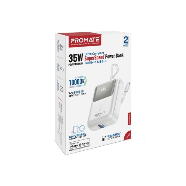 Picture of 10000mAh Ultra Compact 35W SuperSpeed Power Bank Built-in USB-C. 35W