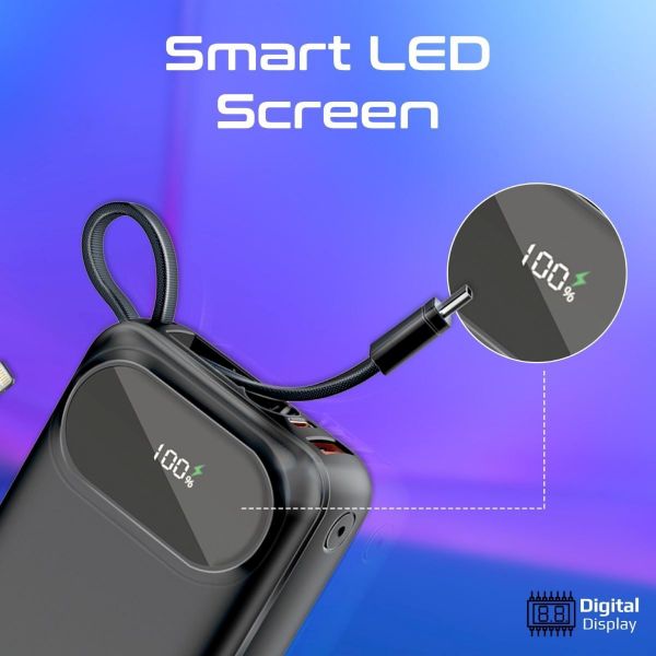 Picture of 20000mAh Ultra Compact 35W SuperSpeed Power Bank Built-in USB-C & Lightning Cables. 35W