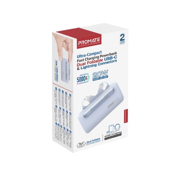 Picture of 5000mAh Ultra-Compact Fast Charging Power Bank In-Built Dual Folding USB-C & Lightning