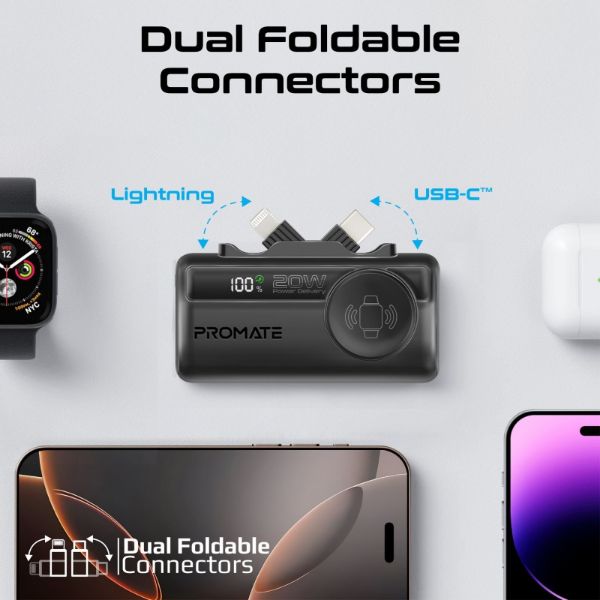 Picture of 5000mAh Ultra-Compact Fast Charging Power Bank In-Built Dual Folding USB-C & Lightning