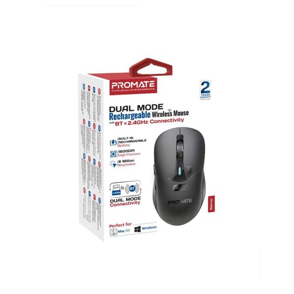 Picture of Rechargeable Wireless Mouse w/ BT & RF Connectivity. 800/1200/1600Dpi. Built-in 500