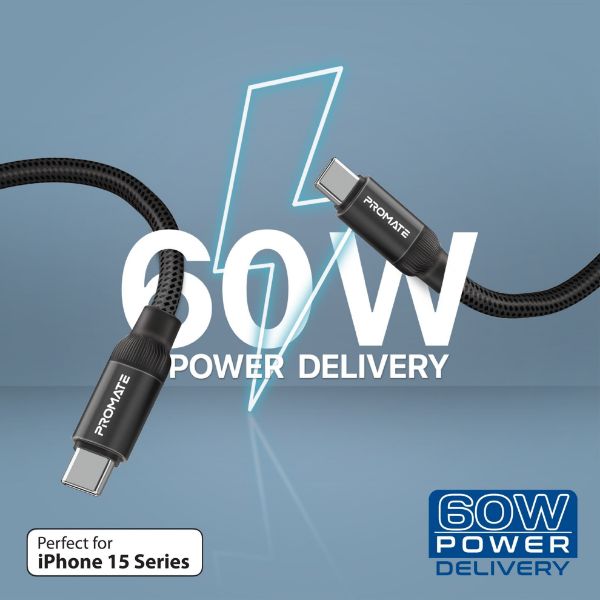 Picture of 1.2m USB-C to USB-C Cable Self Organising Auto Untangle Supports 60W Power Delivery