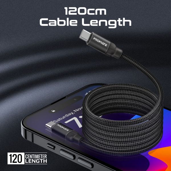 Picture of 1.2m USB-C to USB-C Cable Self Organising Auto Untangle Supports 60W Power Delivery