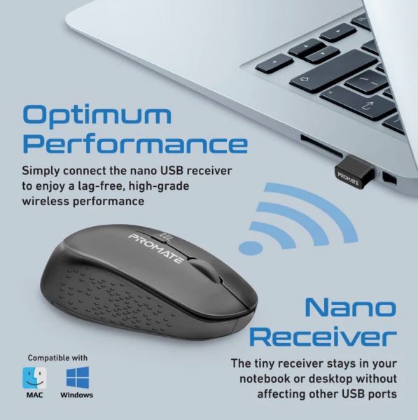 Picture of Ergonomic Wireless Mouse 800/1200/1600 Dpi. 10m Working Range. Included Nano Receiver