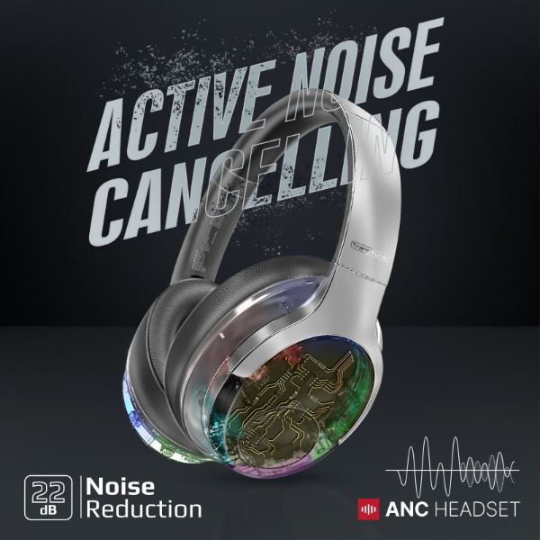 Picture of HiFi Stereo Wireless Bluetooth Active Noice Cancelling Headphones Silver