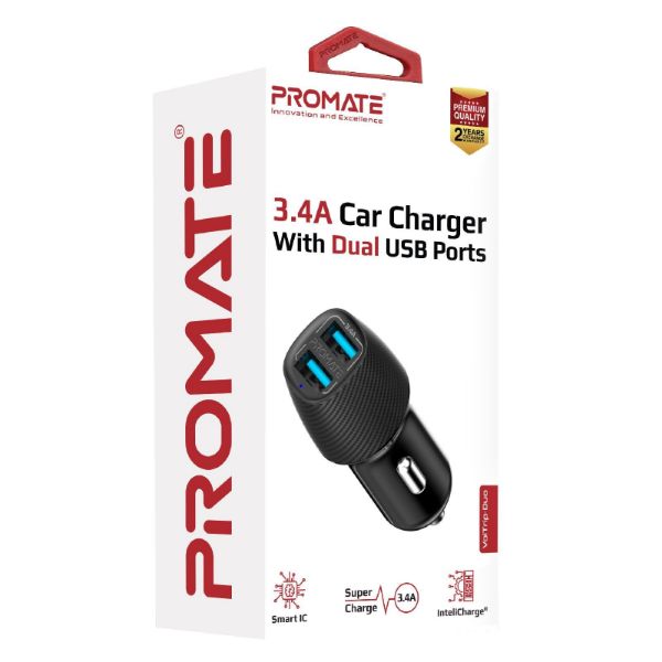Picture of 3.4A Dual Port USB-A Car Charger. Charge 2 Devices Same Time. Short-Circuit