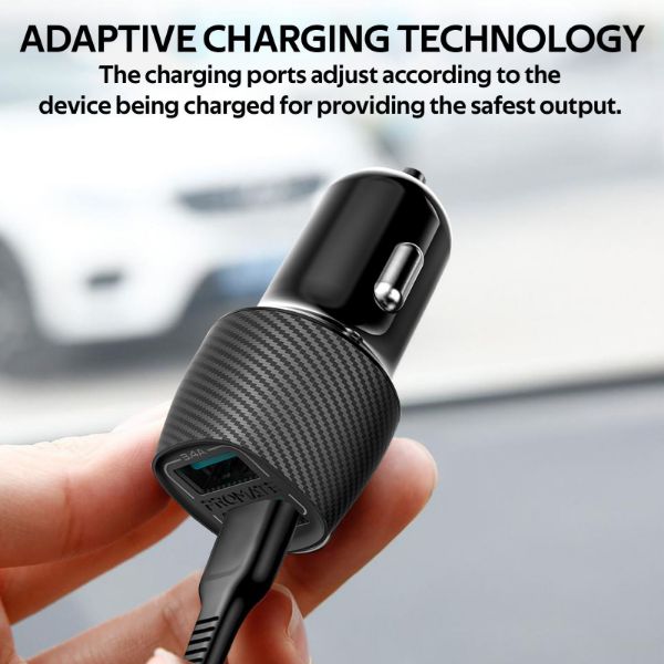 Picture of 3.4A Dual Port USB-A Car Charger. Charge 2 Devices Same Time. Short-Circuit