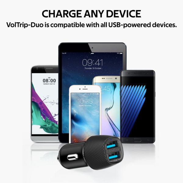 Picture of 3.4A Dual Port USB-A Car Charger. Charge 2 Devices Same Time. Short-Circuit