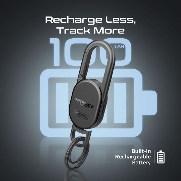 Picture of Smart Carabiner Keychain with Apple Find my Location. Rechargable Battery Precise