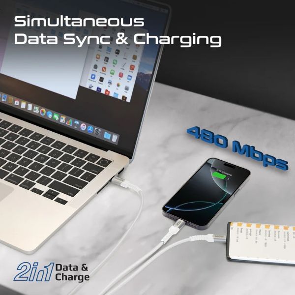 Picture of 1.4M 140W PD USB-C to Dual USB-C Charging Cable. White