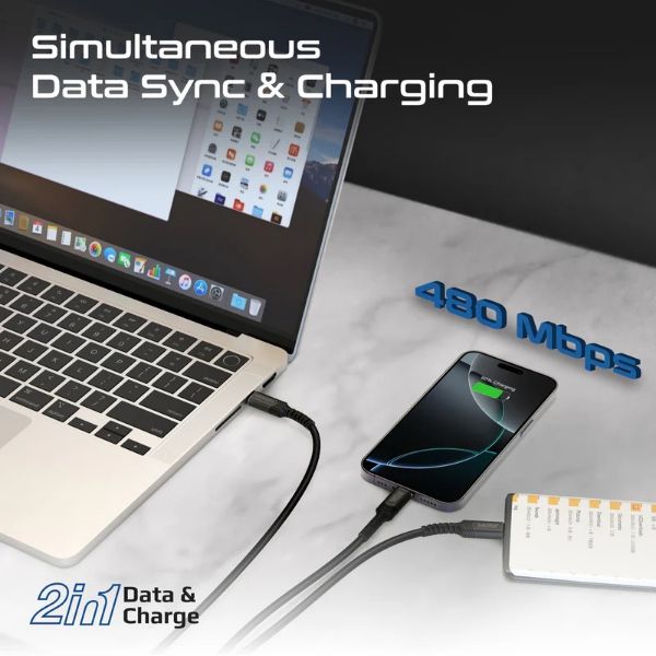 Picture of 1.4M 140W PD USB-C to Dual USB-C Charging Cable. Black