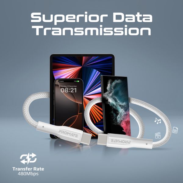 Picture of 2m 60W USB-C to USB-C Super Flexible Cable 3A/20V Supports 3A/20V Charging & 480