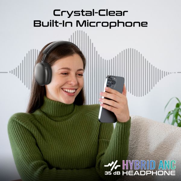 Picture of HD AI Noise Cancelling Wireless Bluetooth Headphones Up to 40hrs Playing time Soft