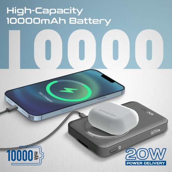 Picture of 10000mAh 3-in-1 Smartphone & Apple Watch Charging PowerBank w Dual USB-C & Lightning Cable