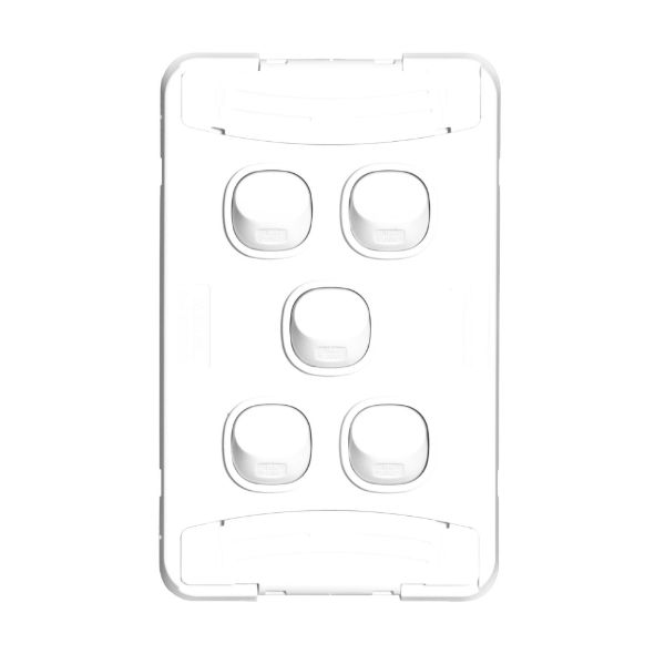 Picture of Sleek 16A 2-Way Vertical 5 Gang Switch Moulded in Flame Resistant Polycarbonate. Fade