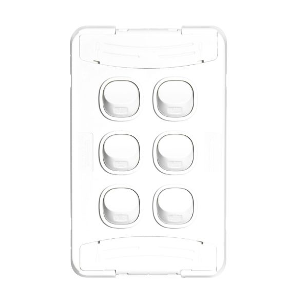 Picture of Sleek 16A 2-Way Vertical 6 Gang Switch Moulded in Flame Resistant Polycarbonate. Fade