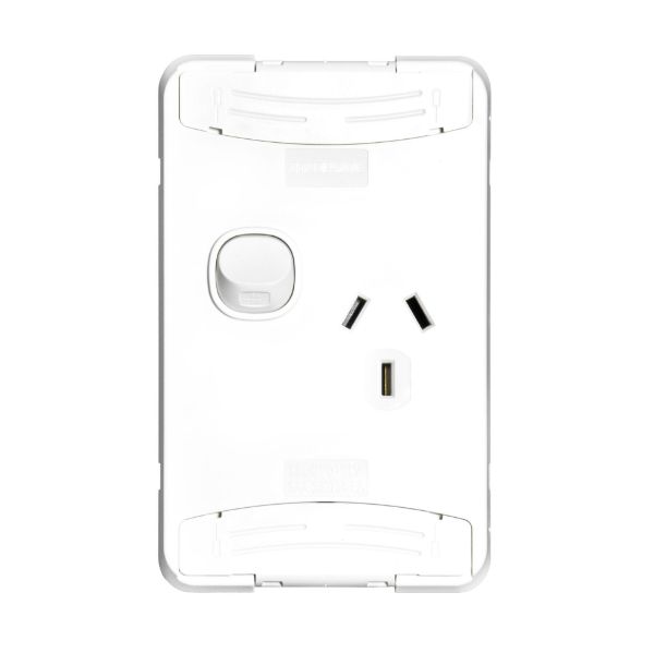 Picture of Sleek 10A Single Vertical Power Point. Remove Cover Moulded in Flame Resist