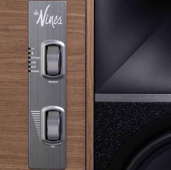 Picture of The Nines 8'' Powered Book Shelf Speakers Walnut Bundle with FREE WIIM-MINI