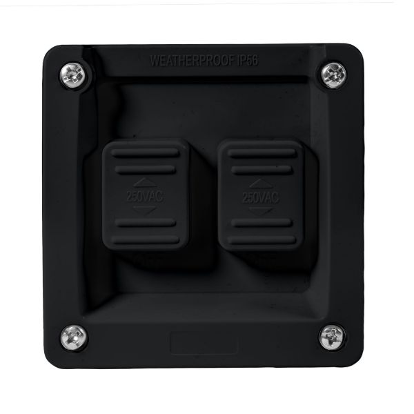 Picture of 2 Gang Weatherproof Black Switch 15A IP65 Grey Heavy Duty Industrial Grade Virgin