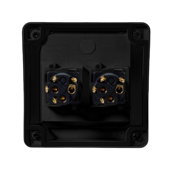 Picture of 2 Gang Weatherproof Black Switch 15A IP65 Heavy Duty Industrial Grade Virgin