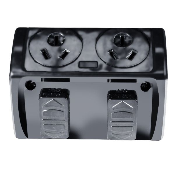 Picture of Weatherproof Double IP53 Black Outlet. Heavy Duty Industrial Grade Virgin Plasti