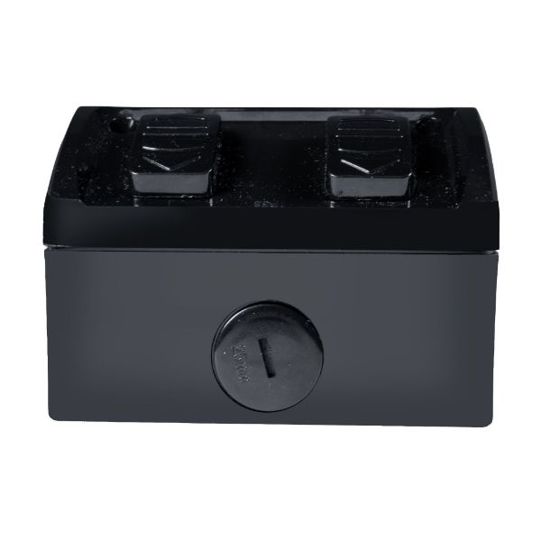 Picture of Weatherproof Double IP53 Black Outlet. Heavy Duty Industrial Grade Virgin Plasti