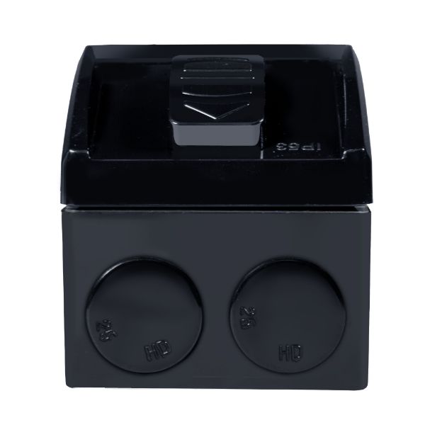 Picture of Weatherproof Single IP53 Black Outlet. Heavy Duty Industrial Grade Virgin Plasti