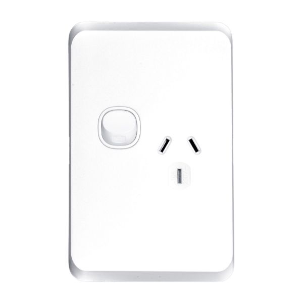 Picture of Sleek 10A Single Vertical Power Point. Remove Cover Moulded in Flame Resist