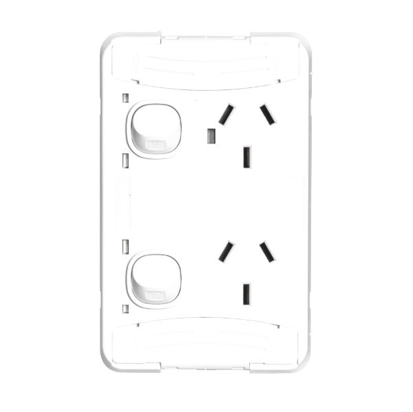 Picture of Sleek Double 10A Vertical Power Point. Removable Cover Moulded in Flame Resist