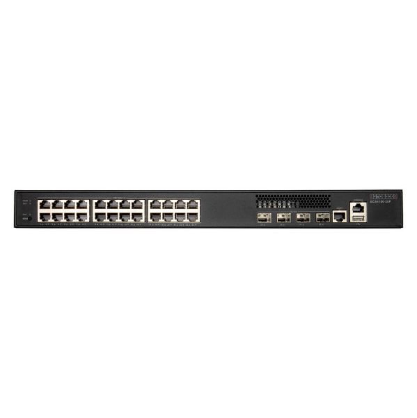 Picture of 24 Port Managed L2+/L3 Lite PoE Gigabit Ethernet w/ 4 x SFP+ 10G Uplink Ports.