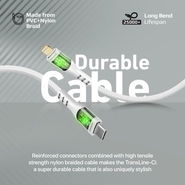 Picture of 1.2m USB-C to Lightning Cable w/ Transparent Connectors & LED White