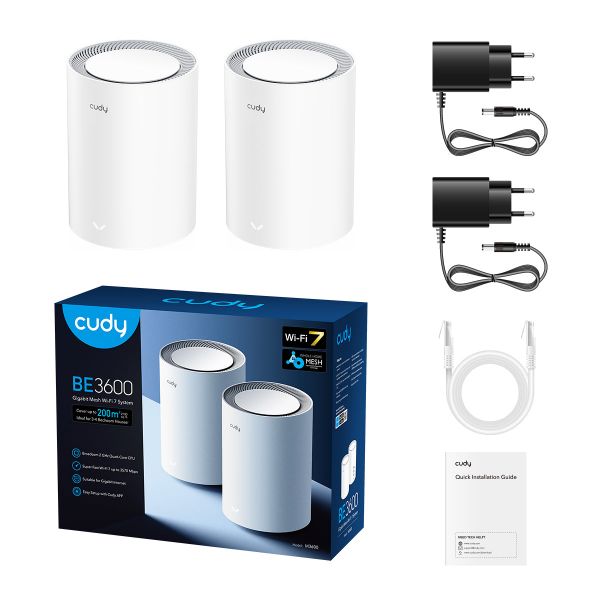 Picture of BE3600 2-Pack Dual-Band WiFi 7 Mesh System, 2Ghz Quad-Core 3× Gig Ports, CUDY APP.