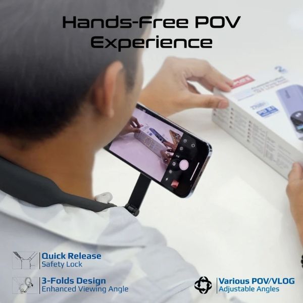 Picture of MagSafe Neckband Phone Mount for Handsfree POV. Quick release Neck Lock Fixing